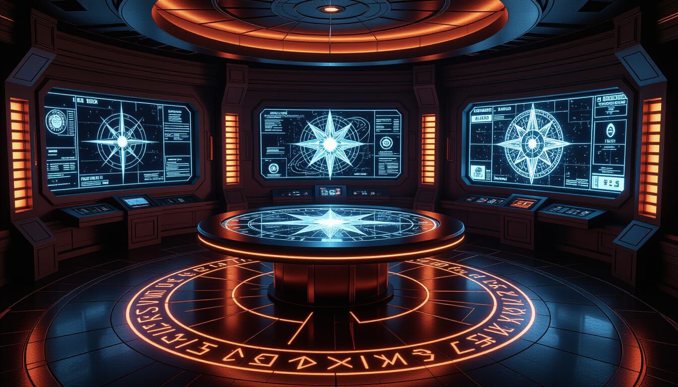 Futuristic War Room with Holographic Star Map