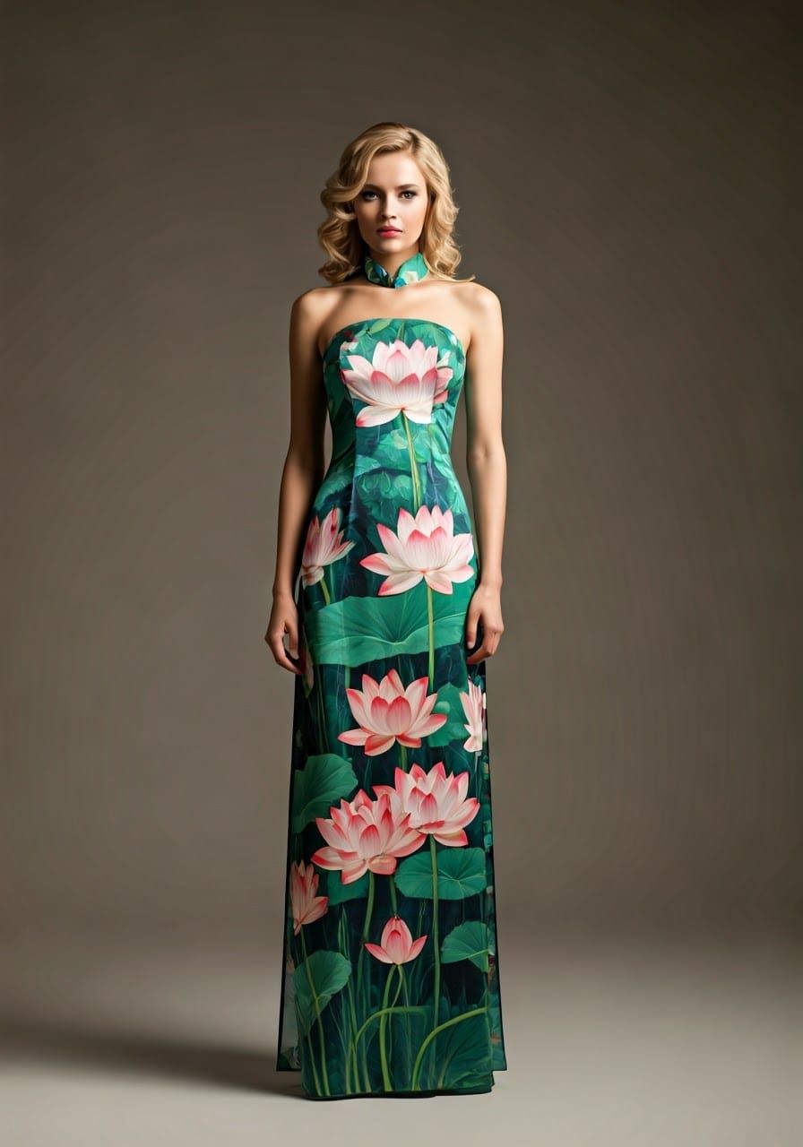 Blonde Woman in Lotus Flower Dress