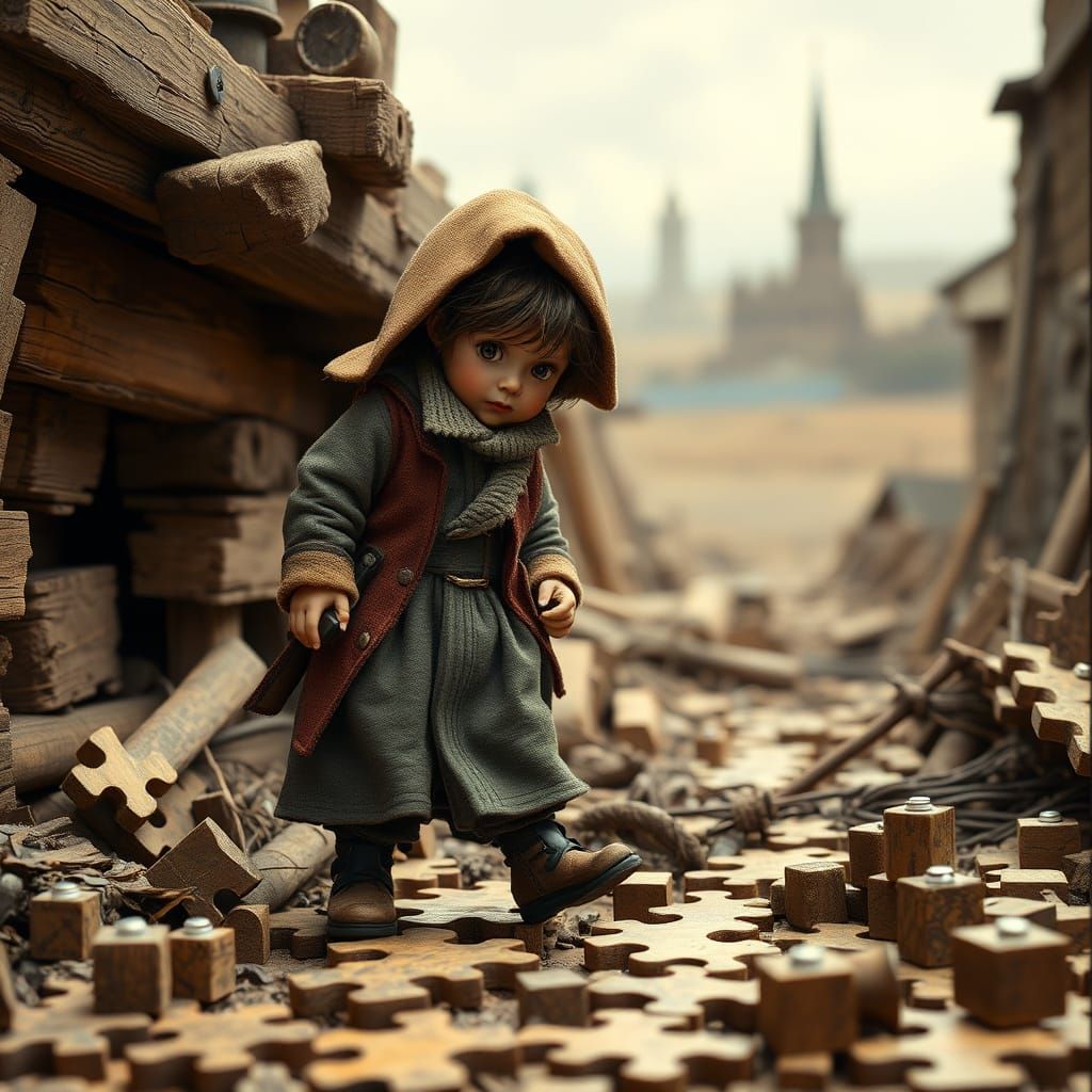 Resilient Child Solving Puzzle in Victorian Style
