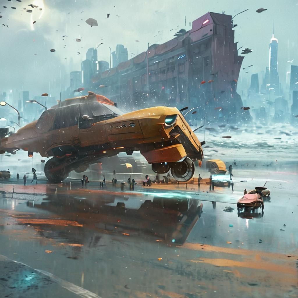 Rainy Cyberpunk Cityscape with Dark Ink Painting