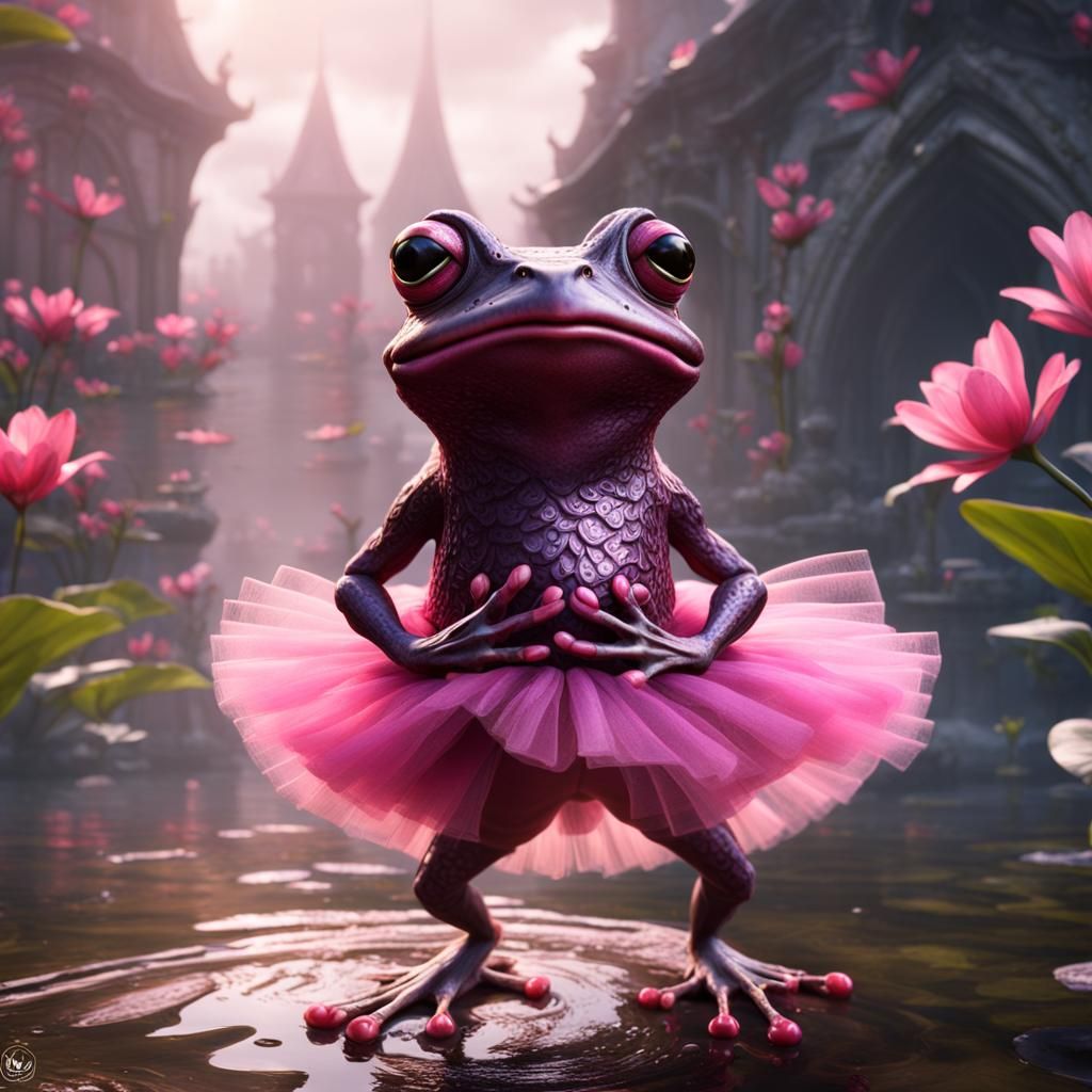 Frog in Pink Tutu: Detailed Fantasy Art