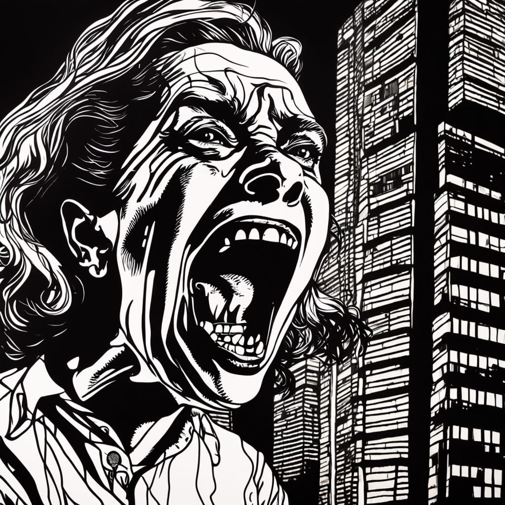 Ethereal Banshee Scream Amidst Neon High Rise