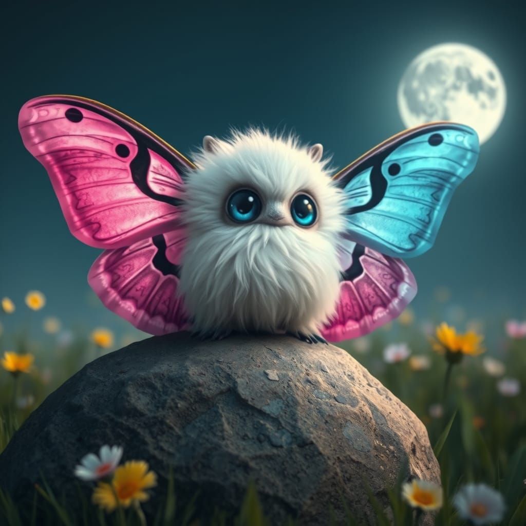 Glowing Moth in Moonlit Meadow