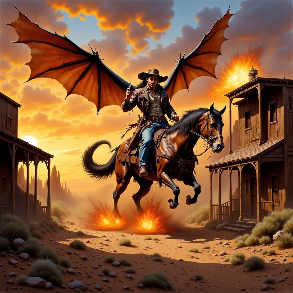 Dragon Attacks Old West Town with Fire