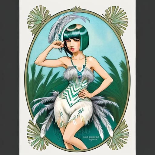 Feathered Flapper in Art Nouveau Style