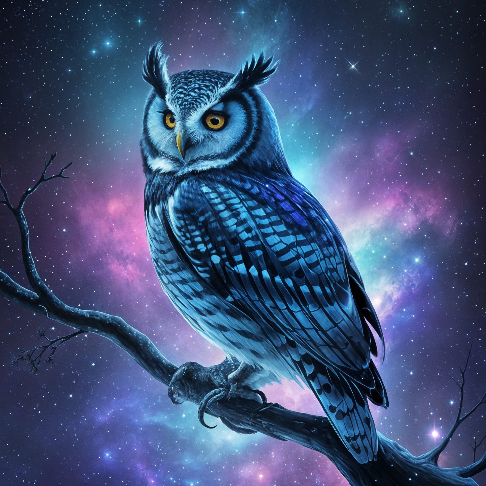 Galactic Owl in Cosmic Nebula Digital Painting