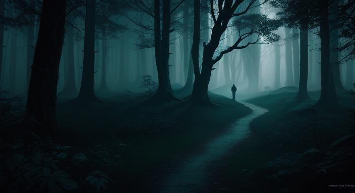 Shadowy Figure in Misty Forest: Dark Fantasy Illustration