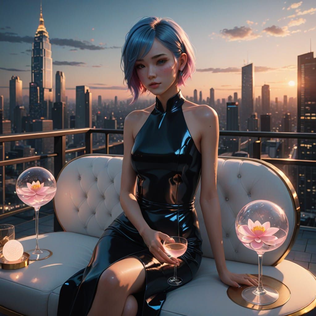 Fashion Model with Neon Hair in Cinematic Pod