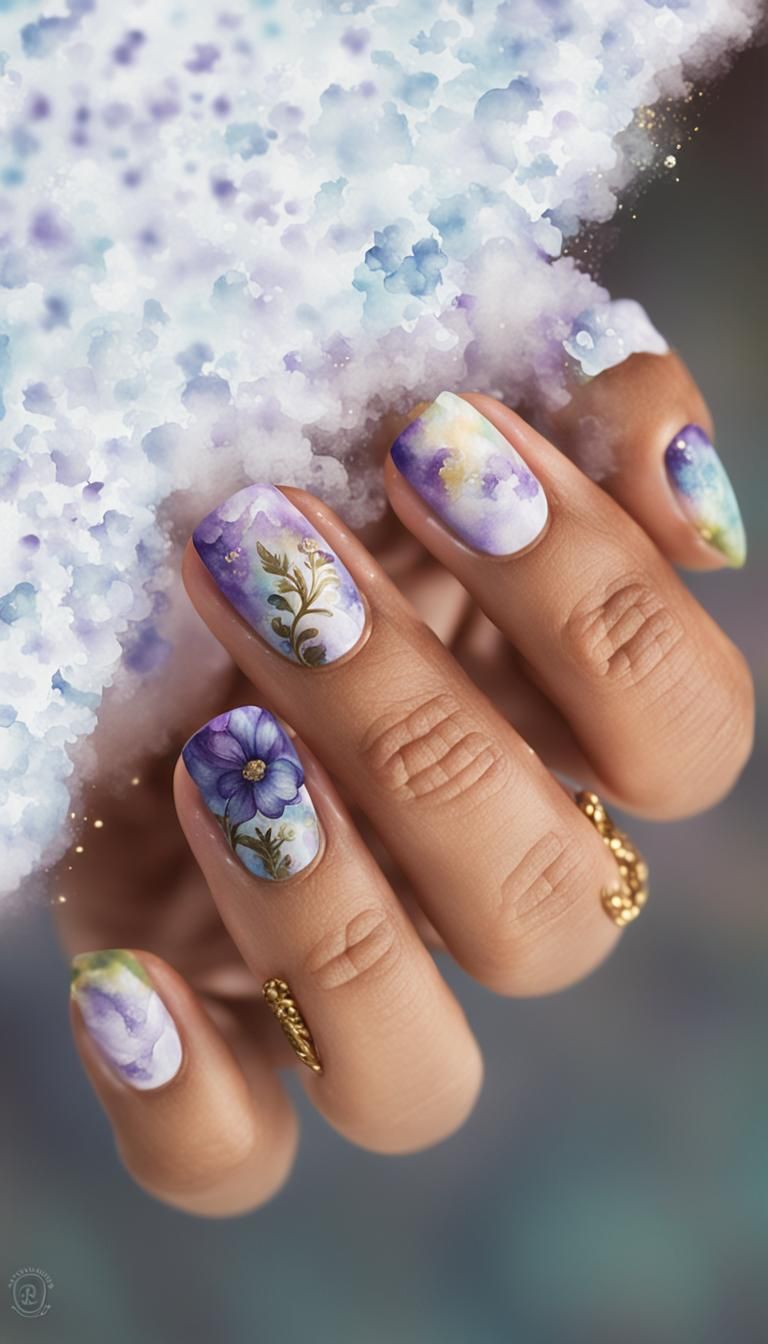 Autumn Fantasy Nail Art with Watercolor Flowers