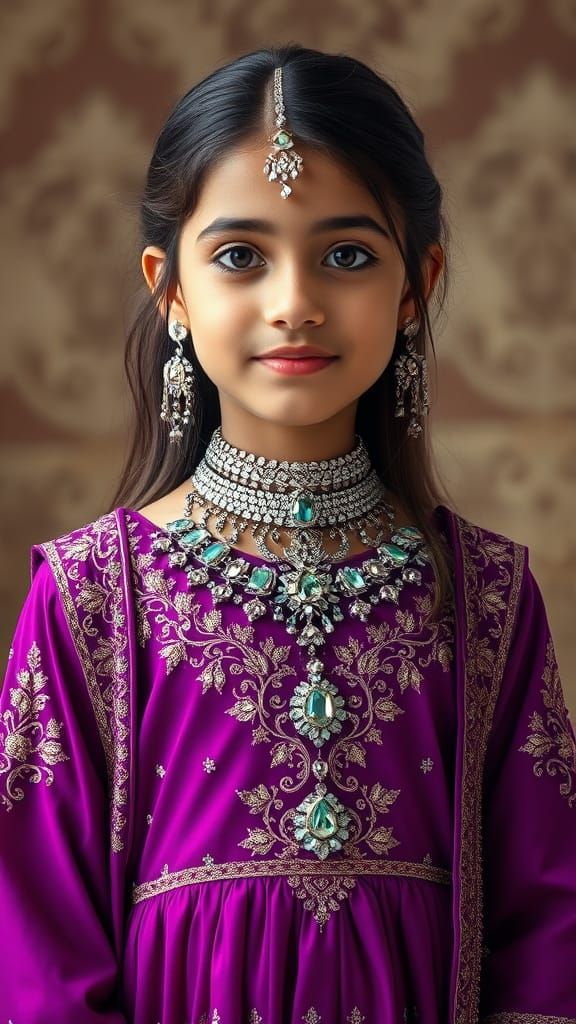 Indian Princess in Lavish Purple Eid Dress with Kundan Choke...