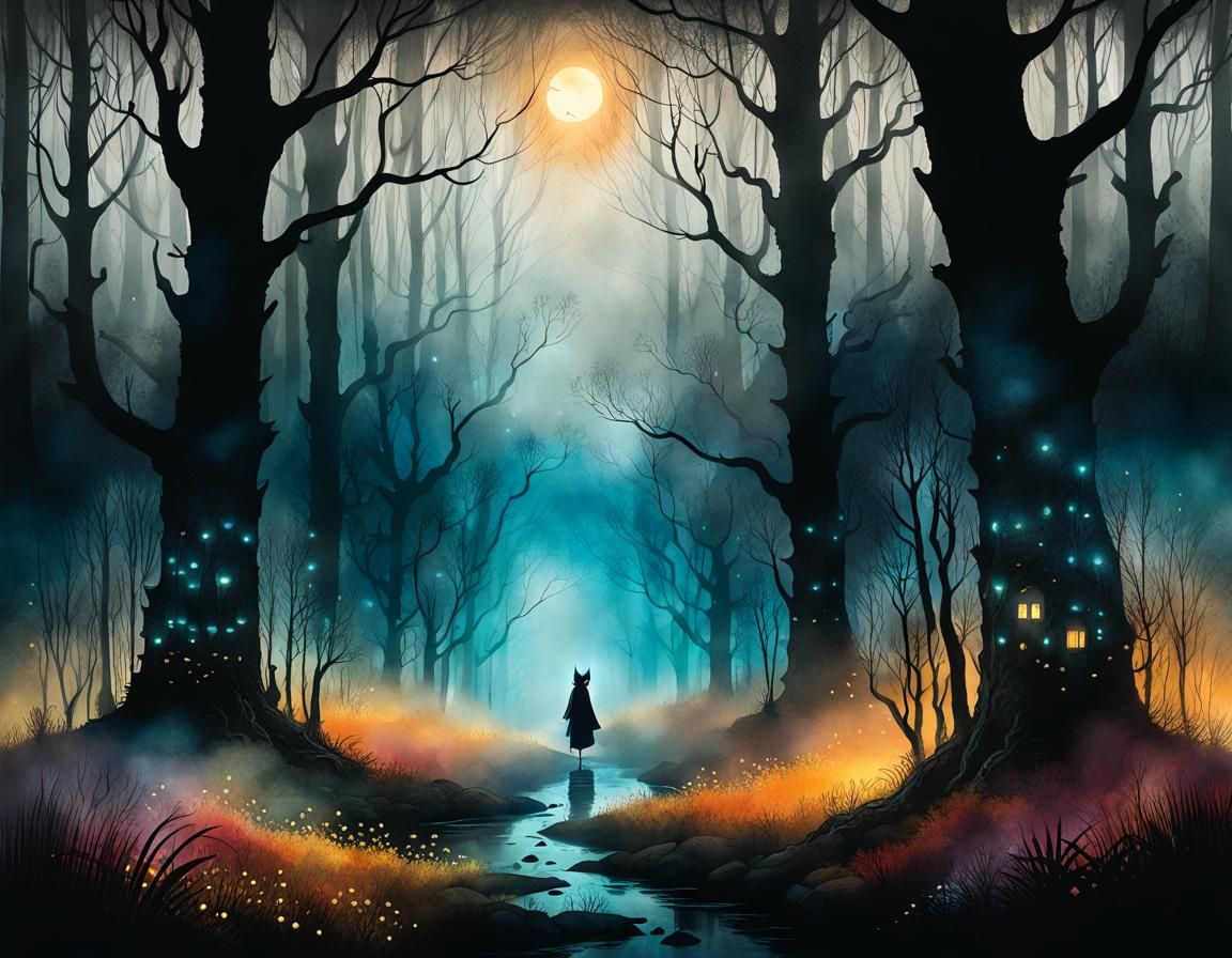 Enchanted Forest: Dark Spirits in Watercolor Painting