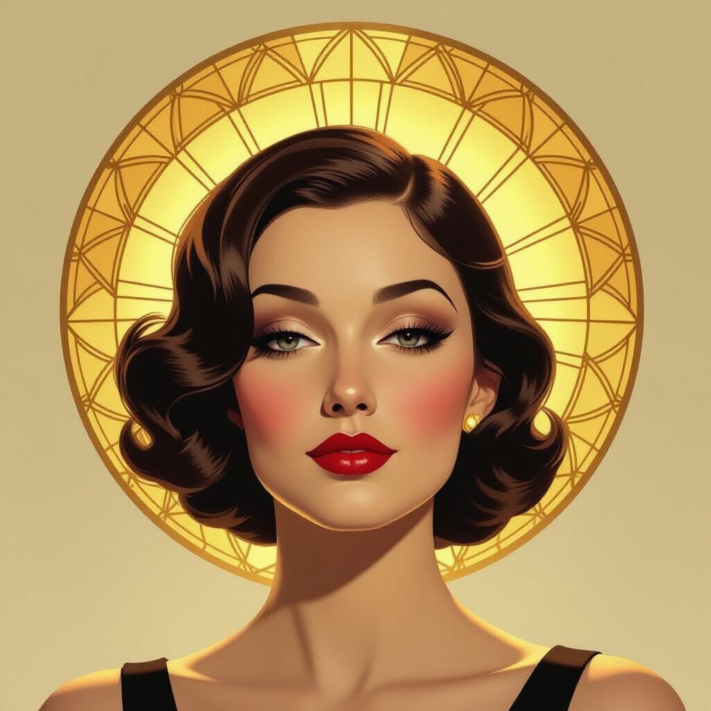 Art Deco Woman's Portrait with Golden Halo