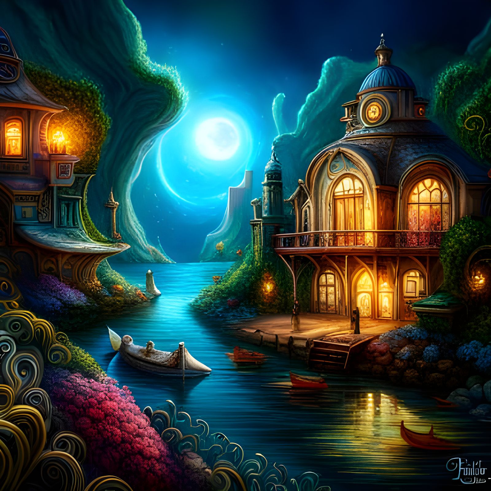 Enchanted Submarine in Whimsical Ocean Scene