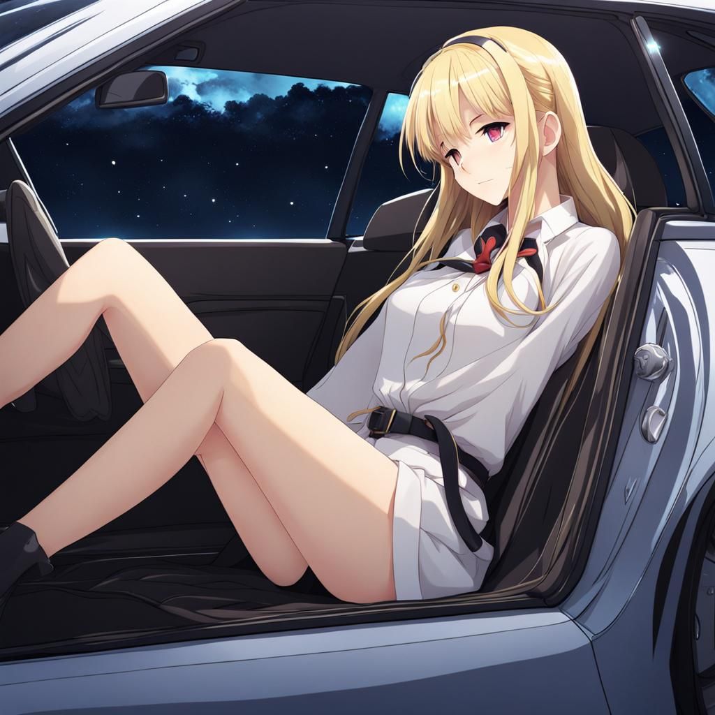 Blonde Girl Sleeping in Car: Anime Style