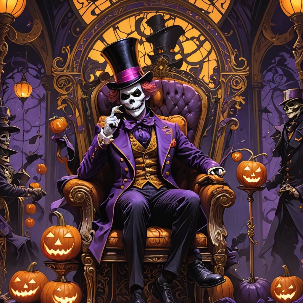 Ringmaster Pumpkin King in Dark Fantasy Art Nouveau