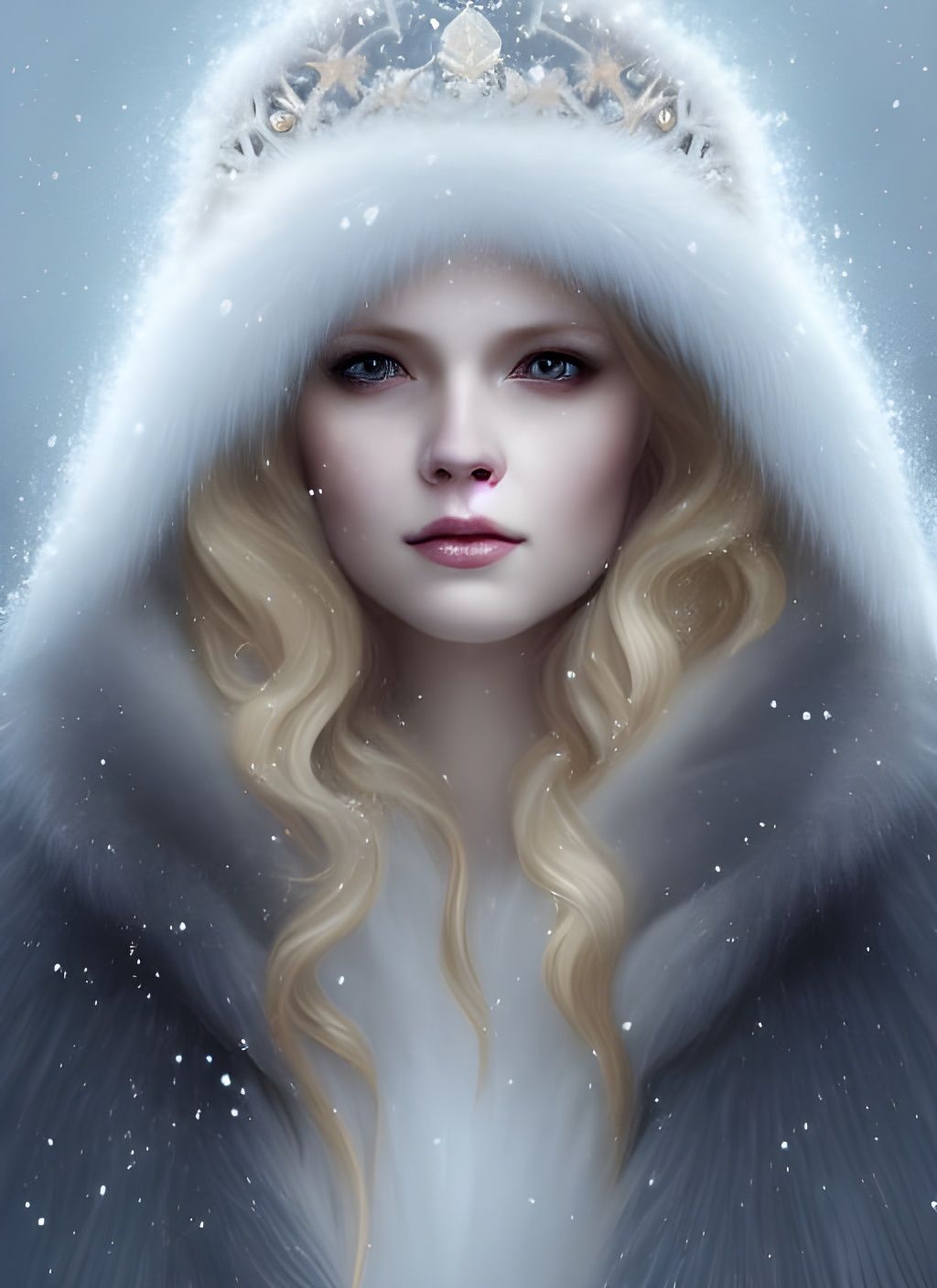 Gorgeous Blonde Queen in Winter Fur Cloak