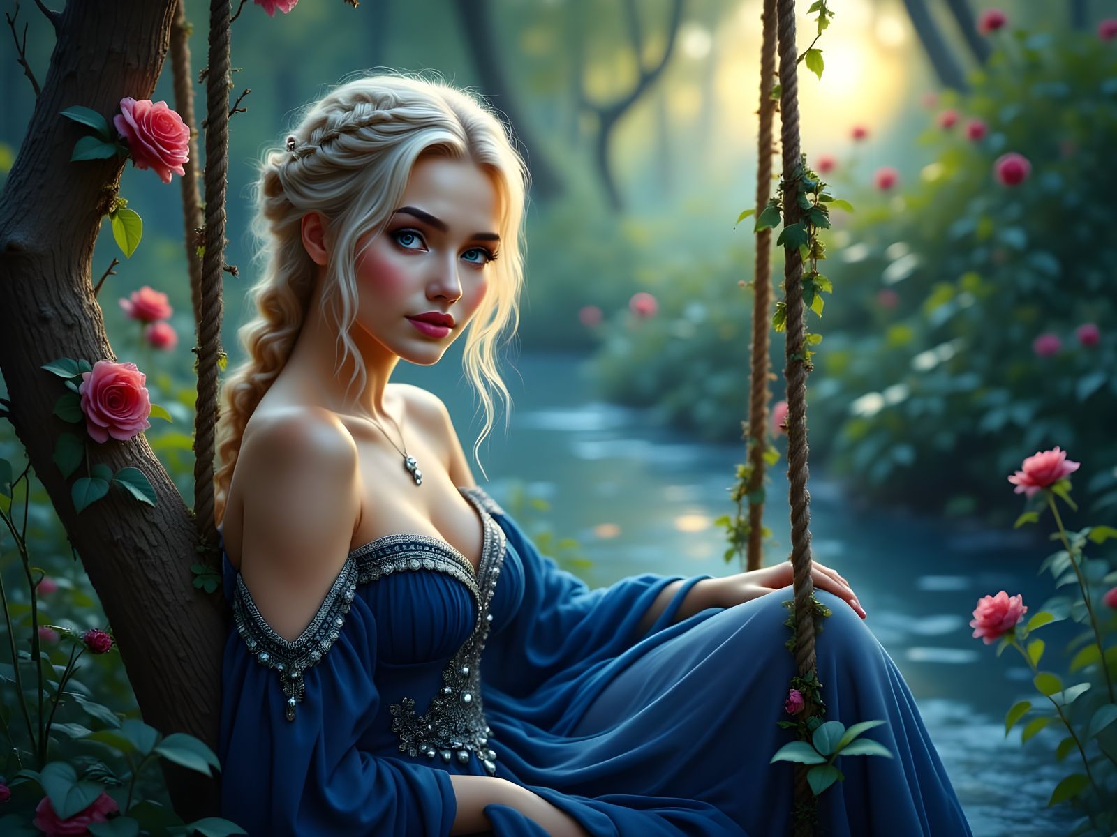 Norse Goddess in Impasto Portrait with Moonlit Glow