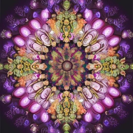 Gem-Colored Flowers Dissolving into Seeds and Leaves