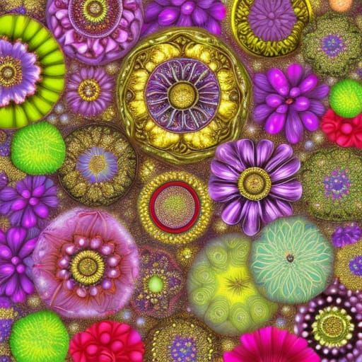 Gem-Colored Flowers Dissolving Into Seed Orbs