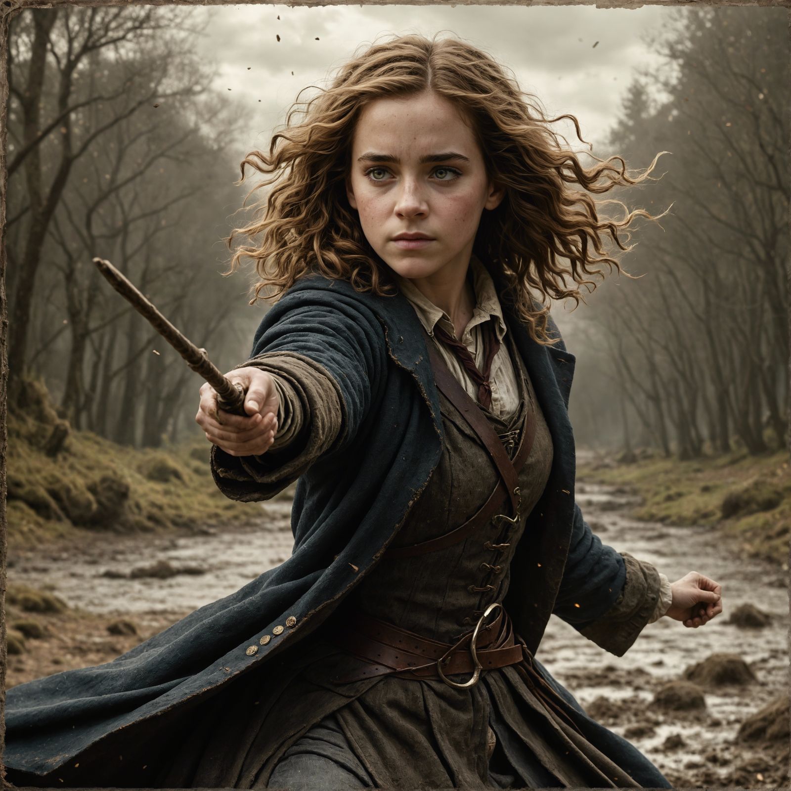 Magical Warrior Woman in Post-Impressionistic Oil Painting