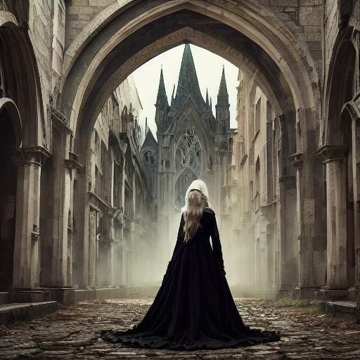 Gothic Blonde in Night Street Fantasy Art