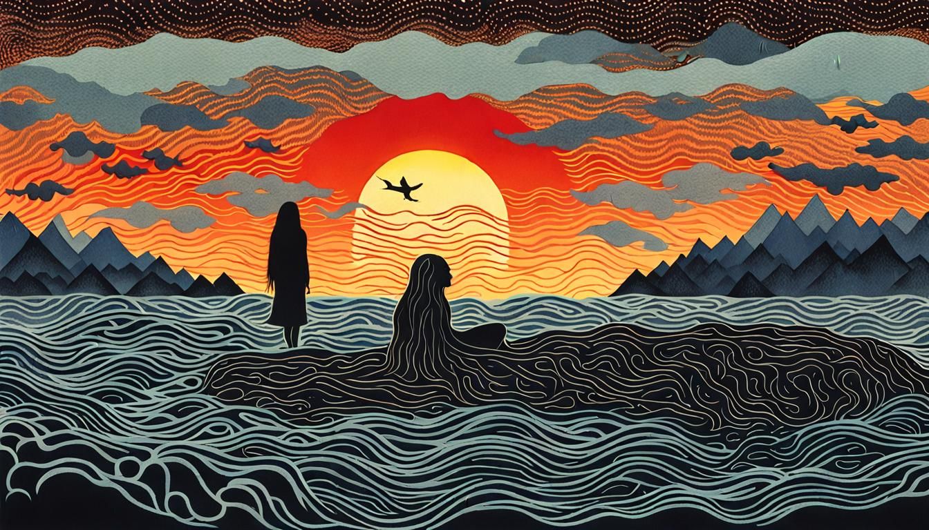 Myth and Selkie in Dreamlike Landscape Collage