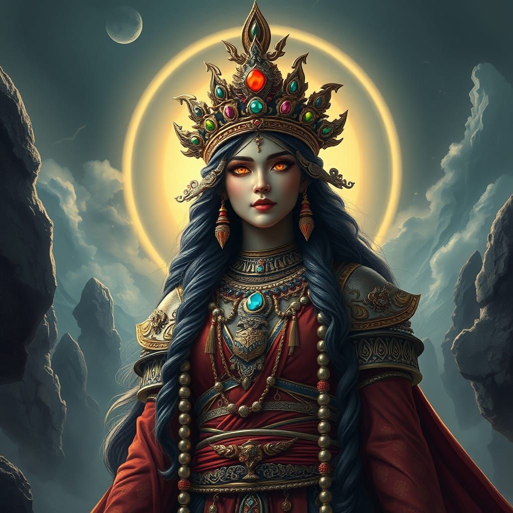 Iranian Fortune Goddess Ashi in Charcoal Drawing