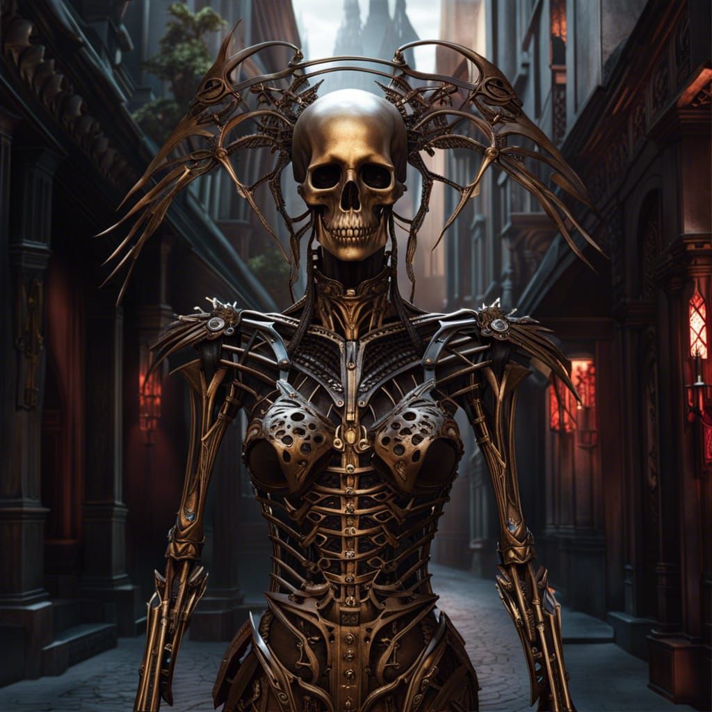 Cybernetic Blood Princess in Gothic Street, Hyperrealistic A...