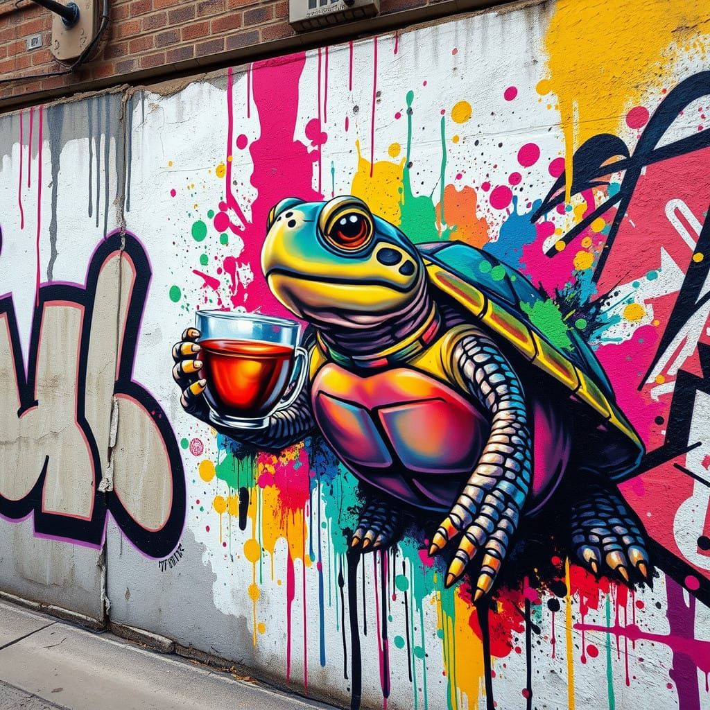 Vibrant Urban Turtle in Graffiti Art Style