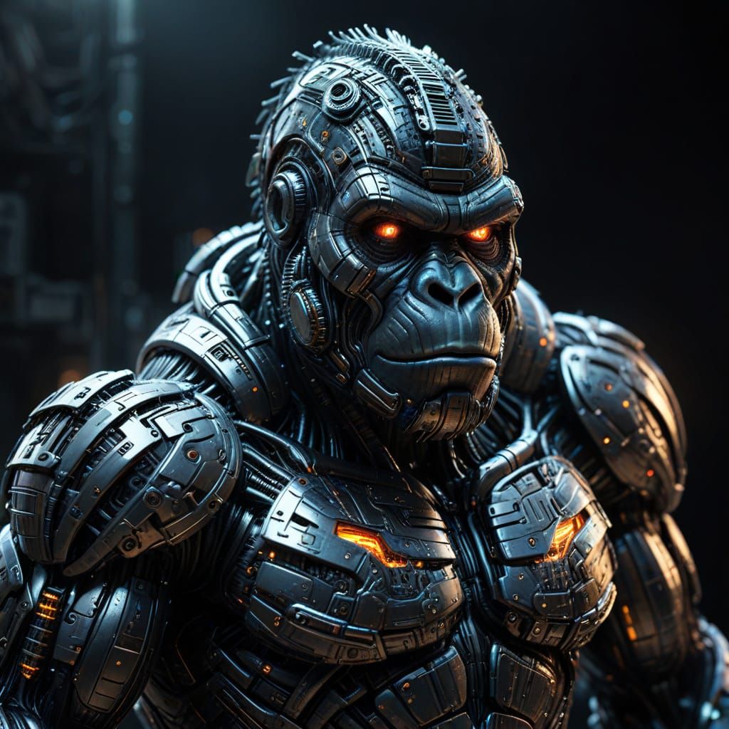 Cyborg Gorilla in Cyberpunk Style With Neon Lighting