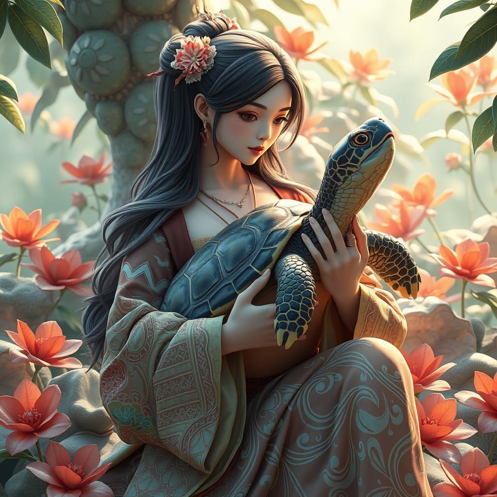 Goddess of Turtles in Anime-Inspired 3D Art