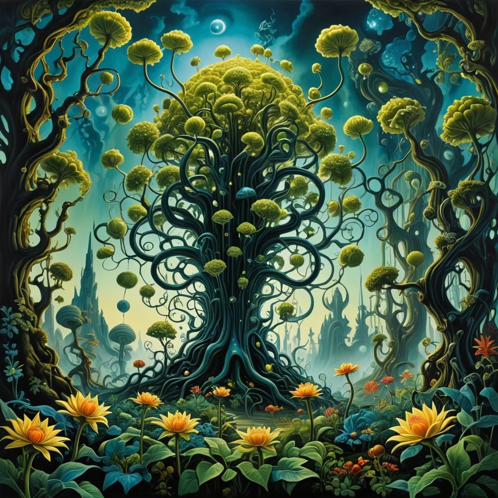 Surreal Alien Plant in Dreamlike Forest
