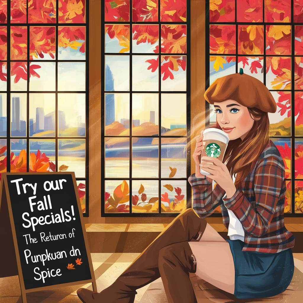 Cozy Fall Scene in Coffee Shop, Rockwell Illustration