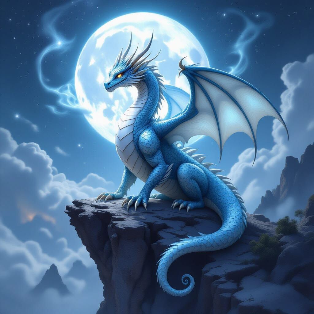 Cancer Zodiac Dragon Perched on Lunar Cliff