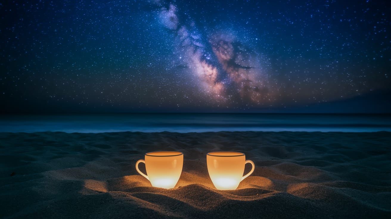 Magical Night Coffee on Beach Under Milky Way