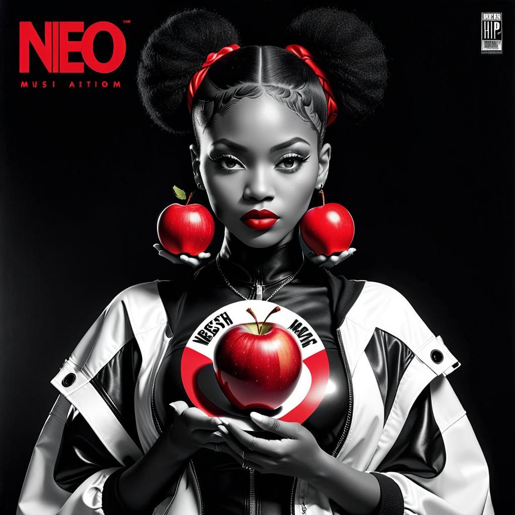 Afrofuturist Album Cover with Red Apple