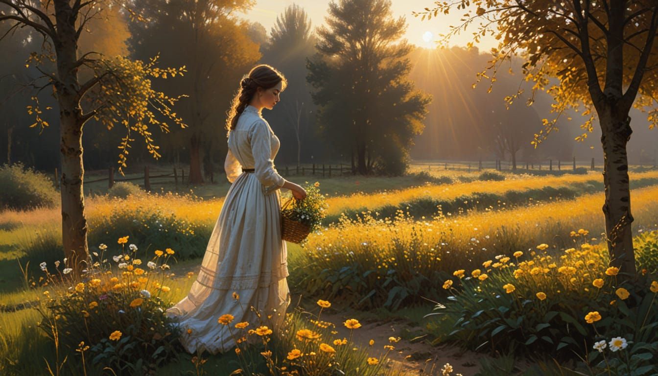 Autumn Garden Oil Painting at Sunset