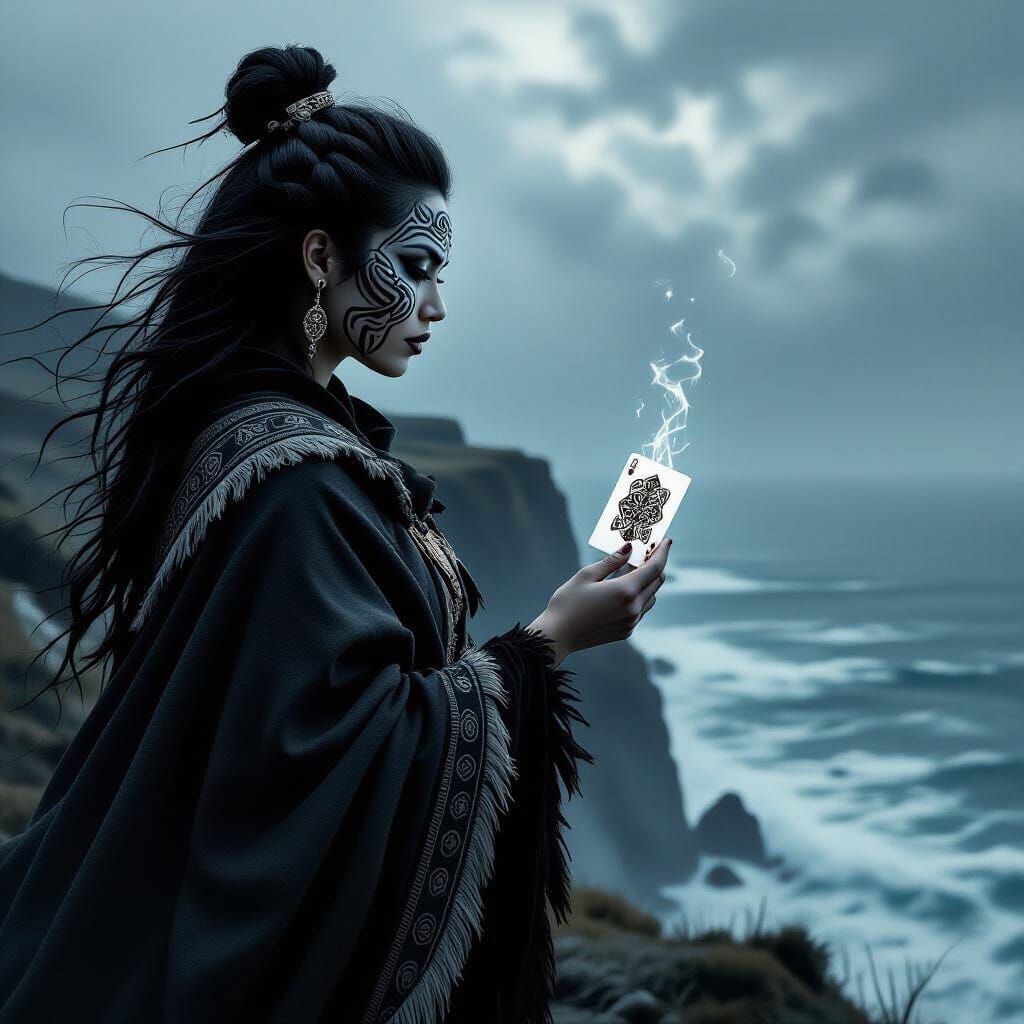 Mysterious Maori Woman with Glowing Card