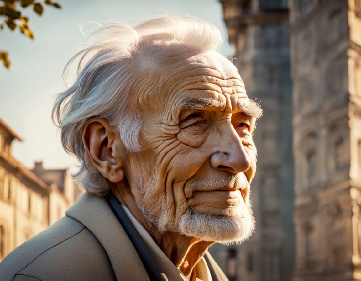 Contemplative Old Man Portrait in Poulbot Style
