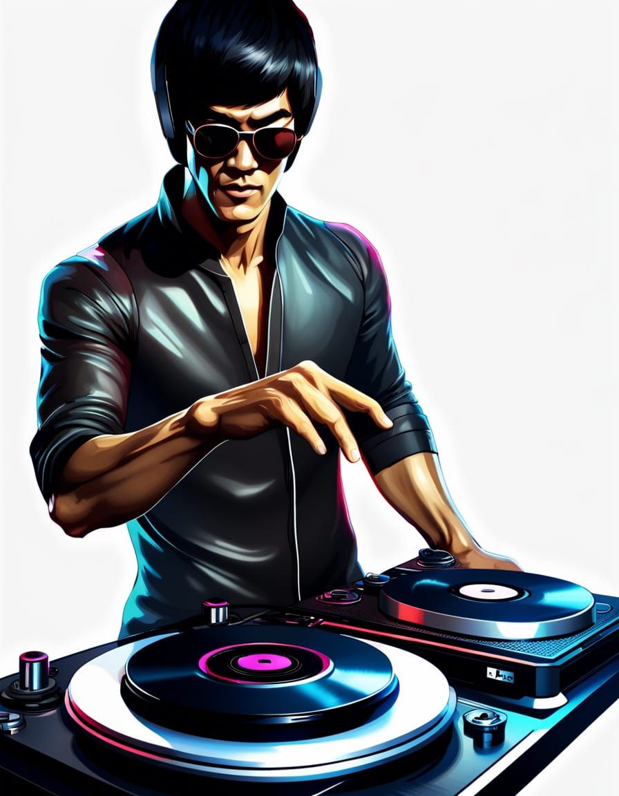 Bruce Lee as DJ: Hyperdetailed Concept Art Portrait