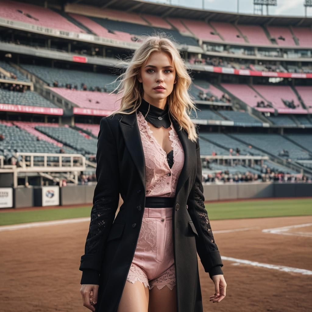 Blonde Woman in Lingerie at a Stadium in 4K