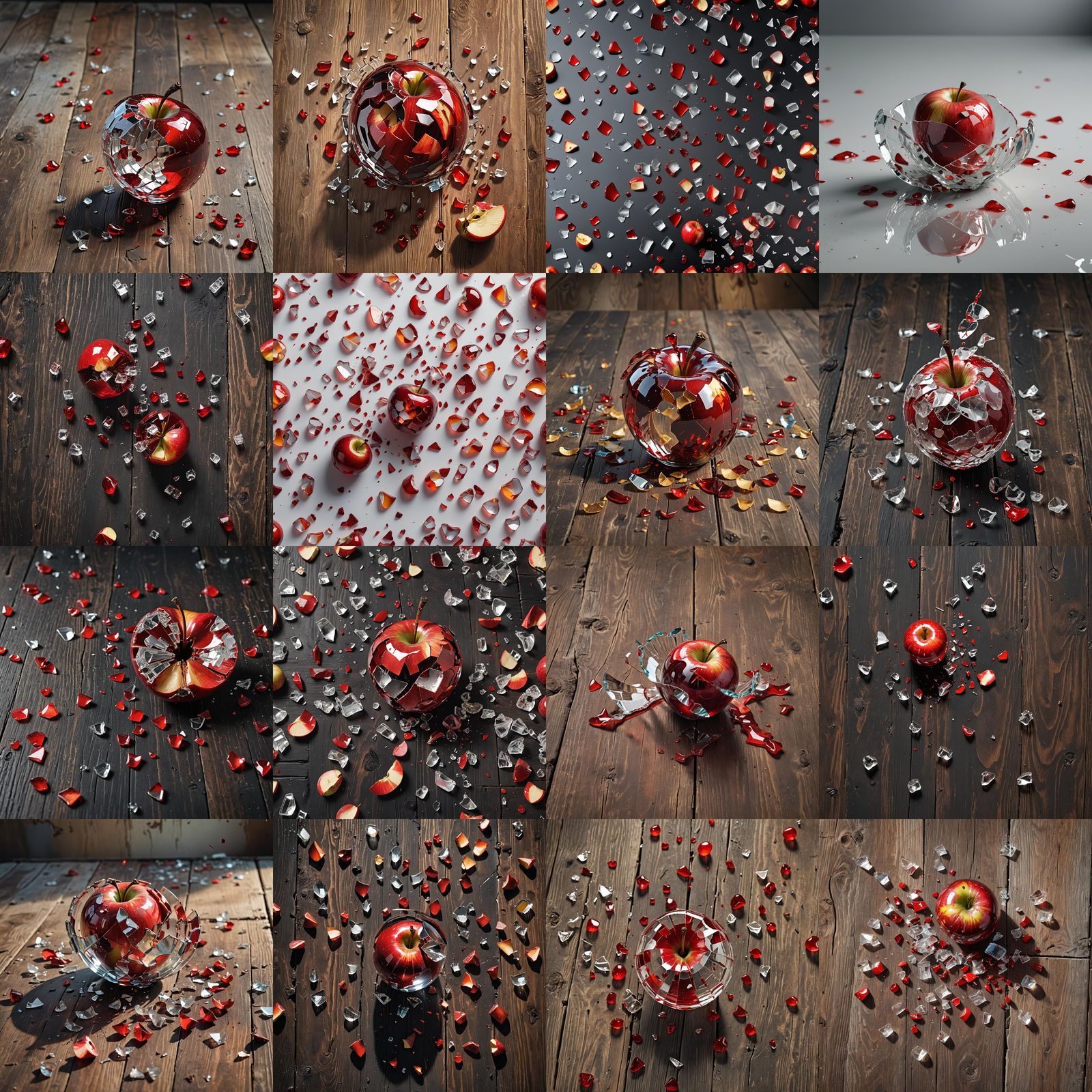 Shattered Glass Apple Half Painted Red