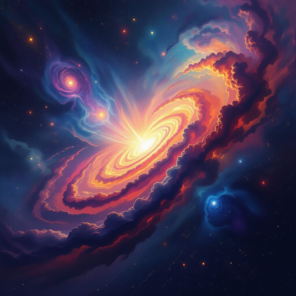 Cosmic Entity of Swirling Galaxies in Abstract Expressionist...