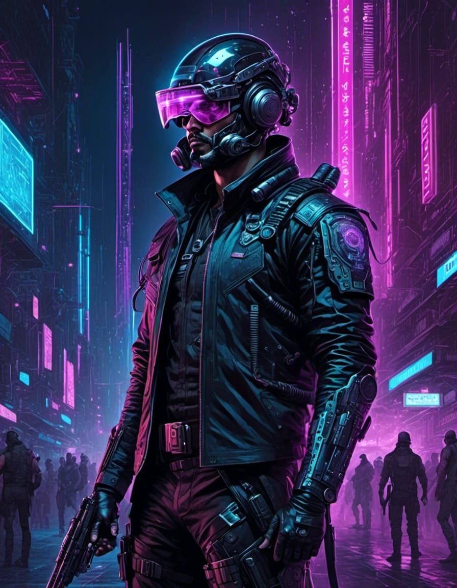 Cyberpunk Outlaw in Neon Cityscape