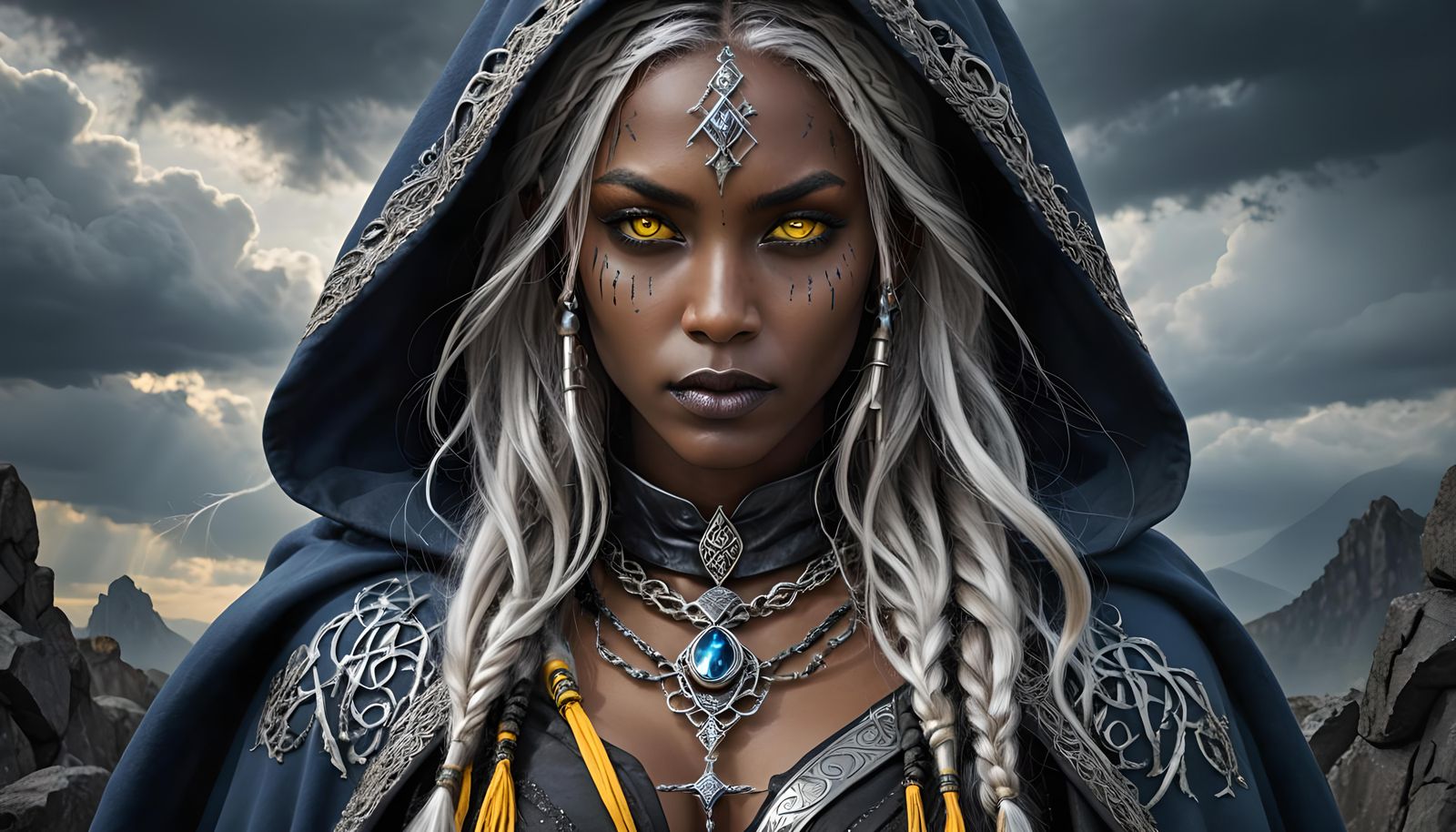 Silver Hooded Witch with Celestial Glow