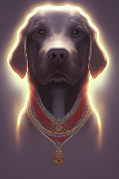 Hyperdetailed Dog Deity Portrait in Digital Art Style