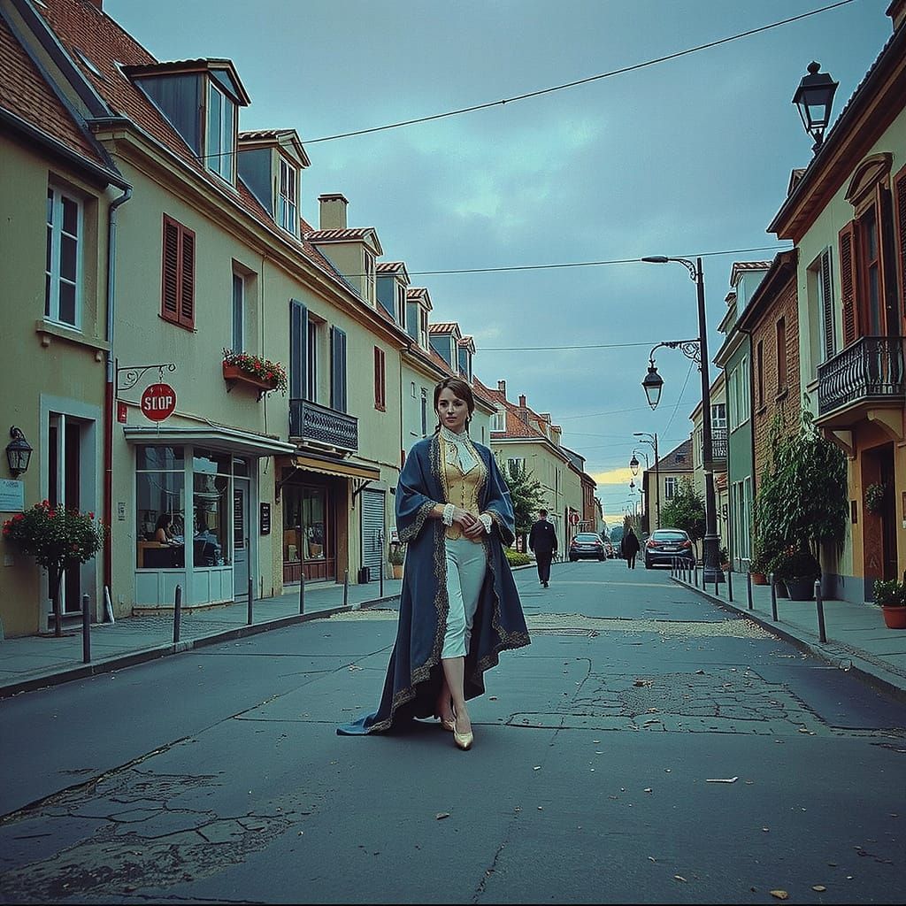 Rococo Figure in French Countryside with Golden Light