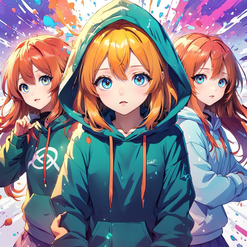 Anime Friends Posing in Vibrant Illustration Style