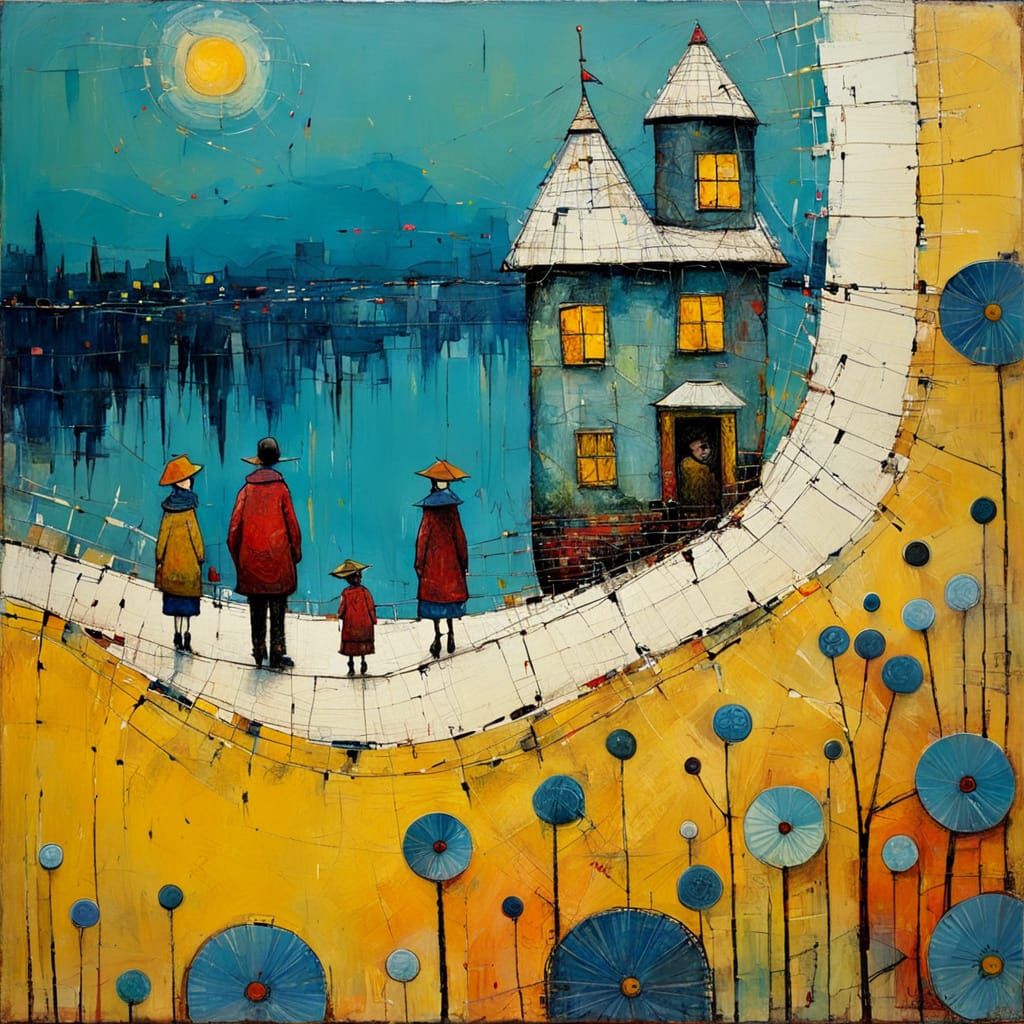 Naive Primitive Encaustic Painting by Hundertwasser & Lisi M...