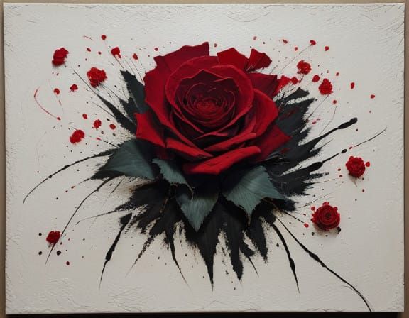 Impasto Roses with Jagged Edges in Deep Red